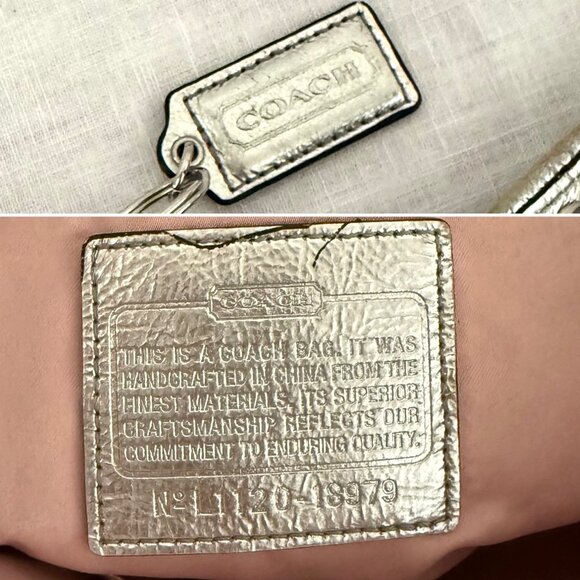 Y2K Coach Signature Poppy Gray Silver Tote Bag Purse Zip Closure Shoulder Bag - Picture 4 of 12